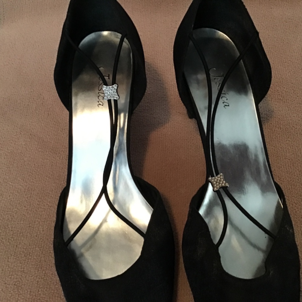 Jessica Dress shoe sparkly satin fabric with elastic straps & bead accent- 8 1/2 - Picture 6 of 10